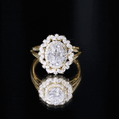 Oval Cut 7X9 MM Moissanite Double Halo Engagement Ring