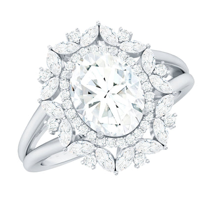 Oval Cut 7X9 MM Moissanite Double Halo Engagement Ring