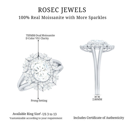 Oval Cut 7X9 MM Moissanite Double Halo Engagement Ring
