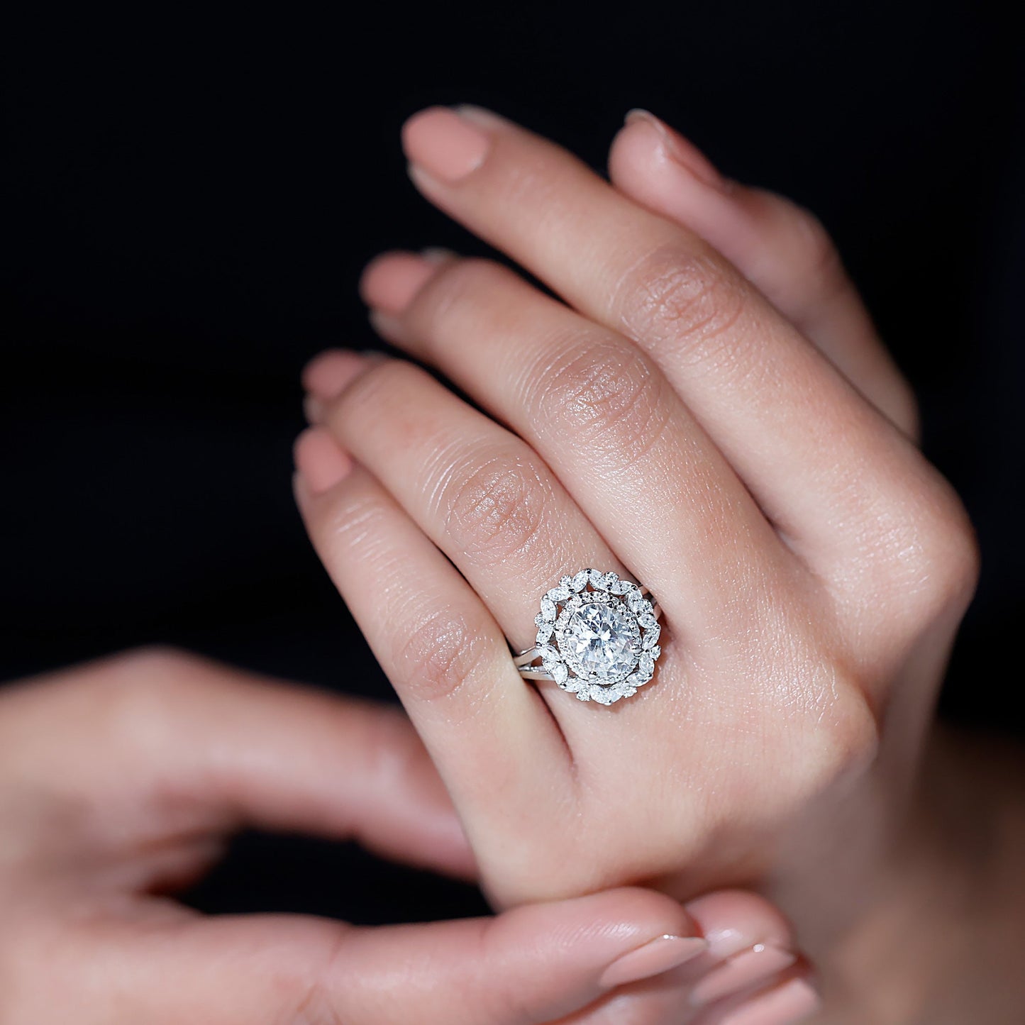Oval Cut 7X9 MM Moissanite Double Halo Engagement Ring