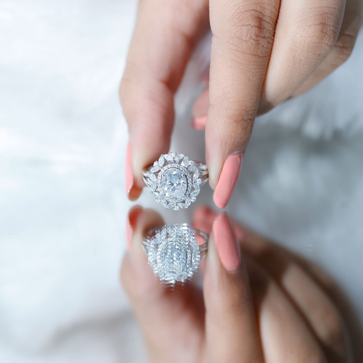Oval Cut 7X9 MM Moissanite Double Halo Engagement Ring