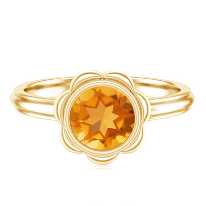 1 Carat Citrine Solitaire Engagement Ring in Bezel Setting