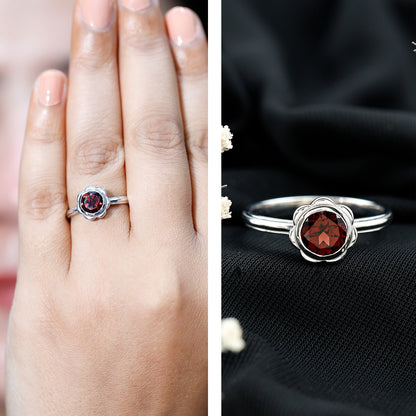 1.7 Carat Round Cut Garnet Flower Engagement Ring for Women