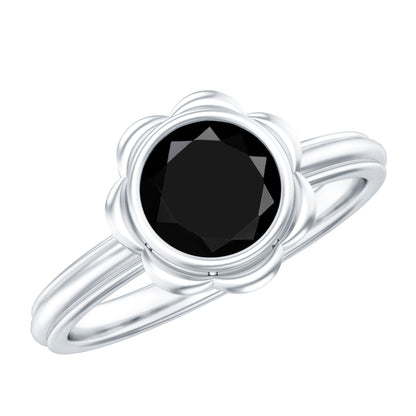 1.5 Carat Lab Grown Black Diamond Flower Engagement Ring