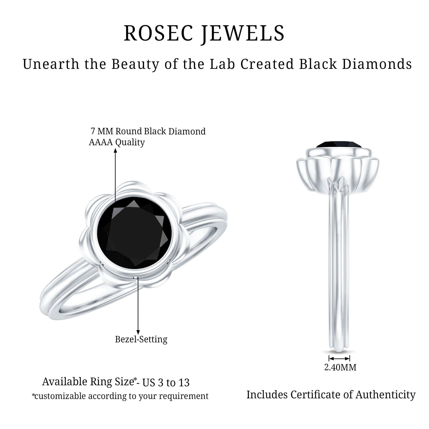 1.5 Carat Lab Grown Black Diamond Flower Engagement Ring