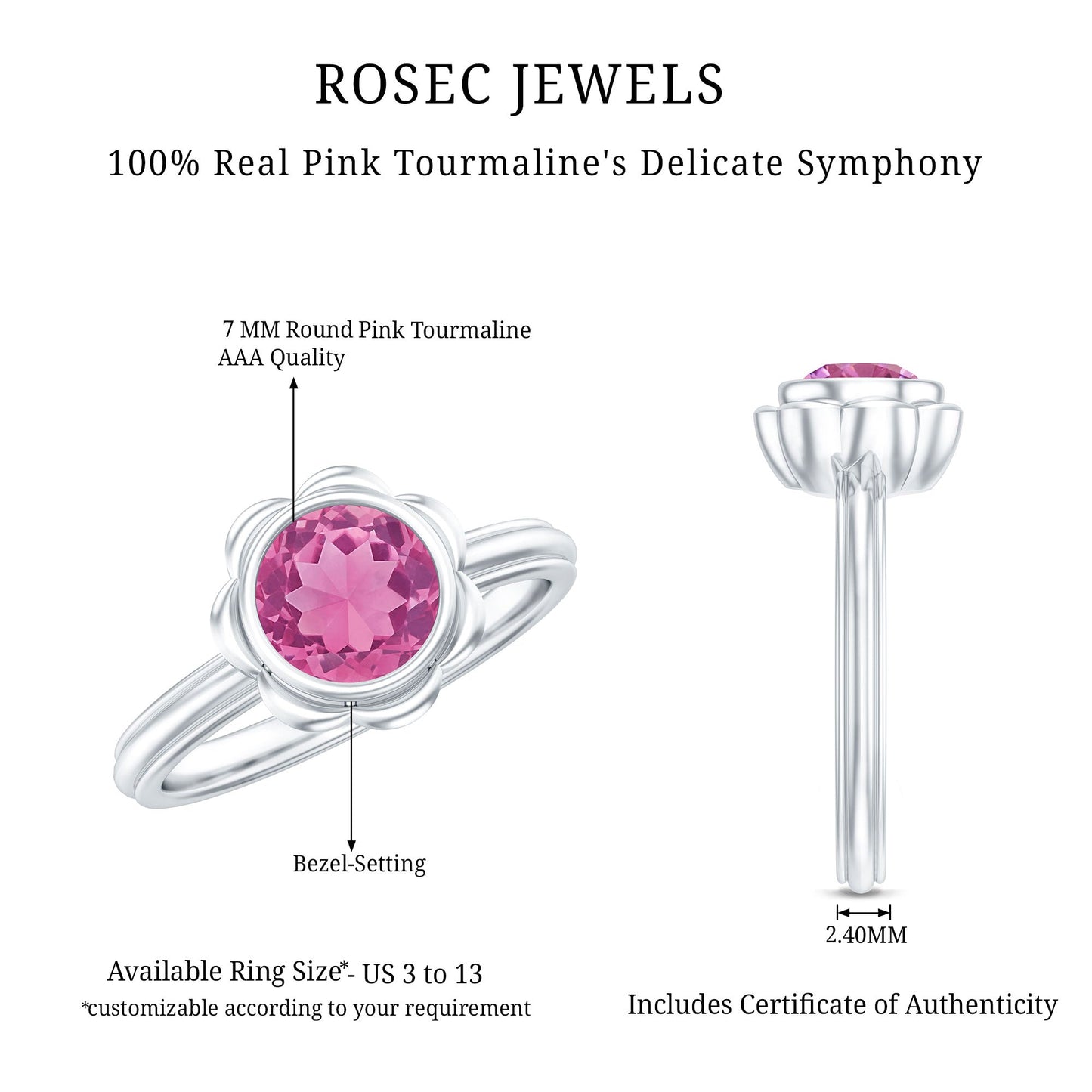 1 Carat Round Pink Tourmaline Flower Engagement Ring