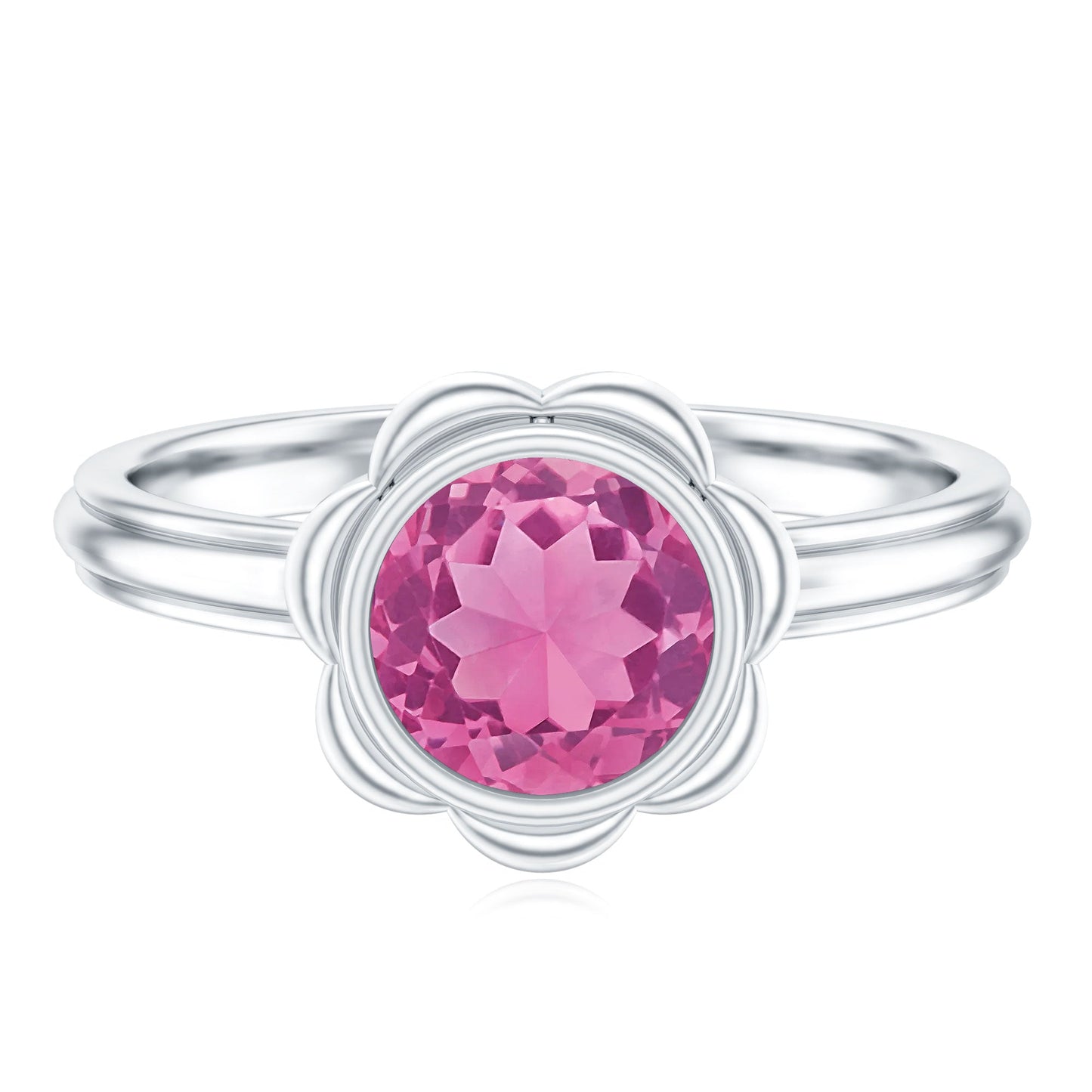 1 Carat Round Pink Tourmaline Flower Engagement Ring