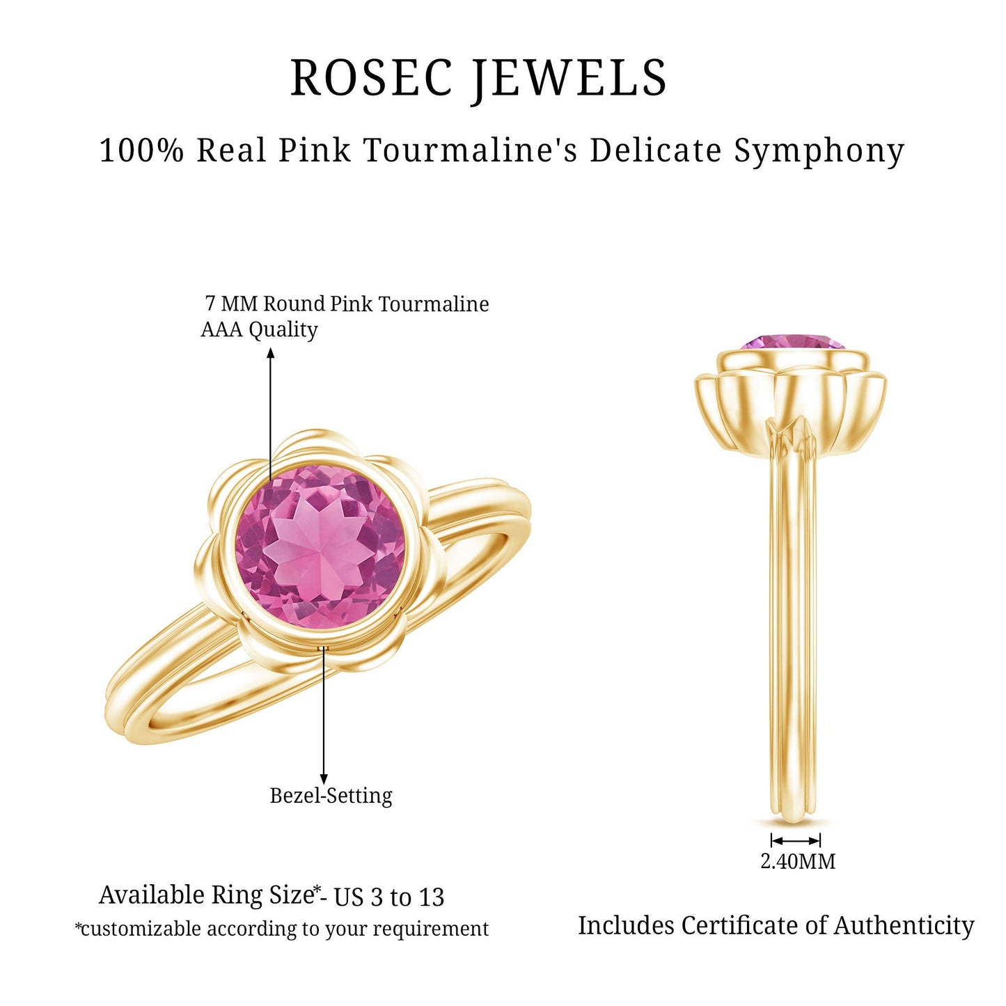 1 Carat Round Pink Tourmaline Flower Engagement Ring