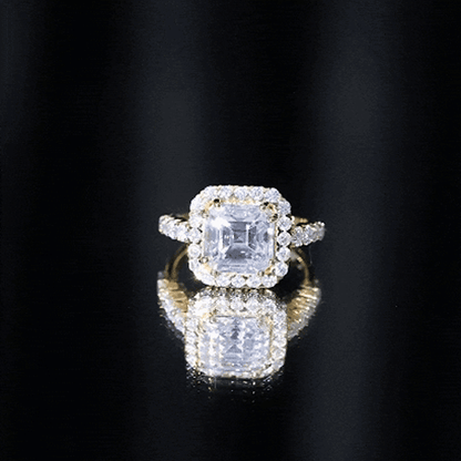 Certified 9 MM Asscher Cut Moissanite Halo Engagement Ring