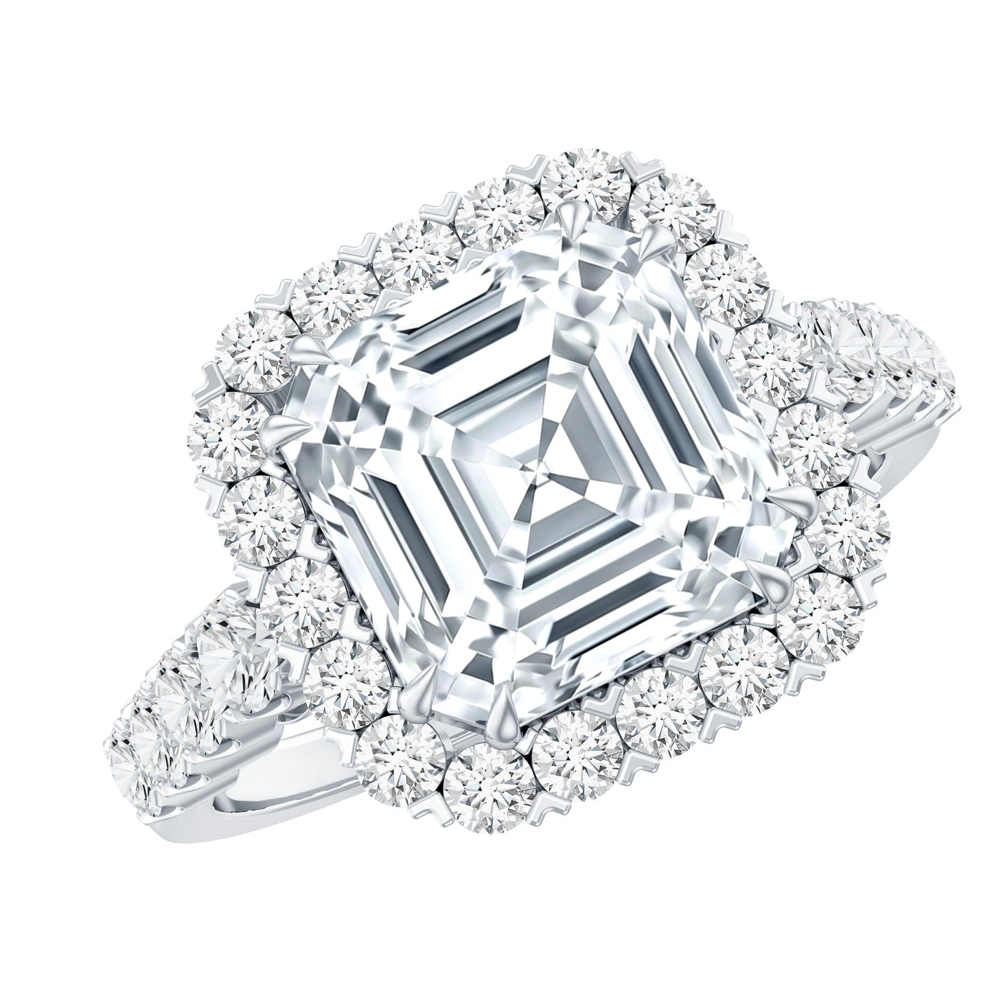 Certified 9 MM Asscher Cut Moissanite Halo Engagement Ring