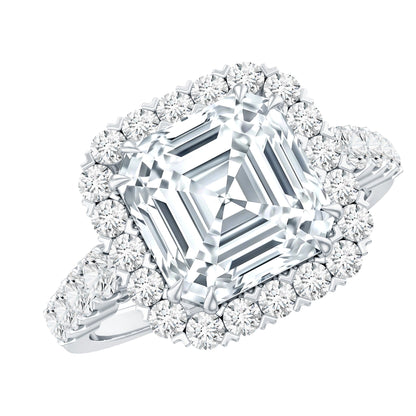 Certified 9 MM Asscher Cut Moissanite Halo Engagement Ring