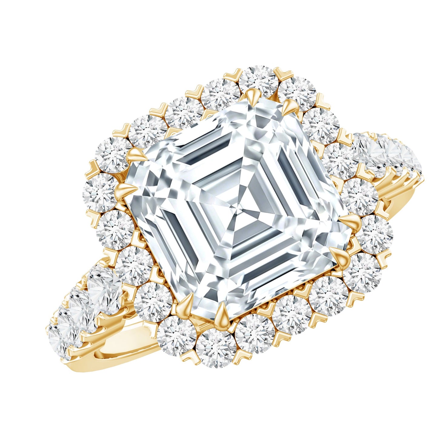 Certified 9 MM Asscher Cut Moissanite Halo Engagement Ring
