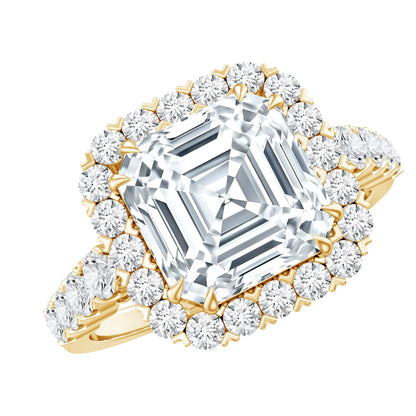 Certified 9 MM Asscher Cut Moissanite Halo Engagement Ring