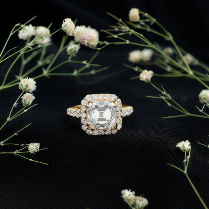 Certified 9 MM Asscher Cut Moissanite Halo Engagement Ring