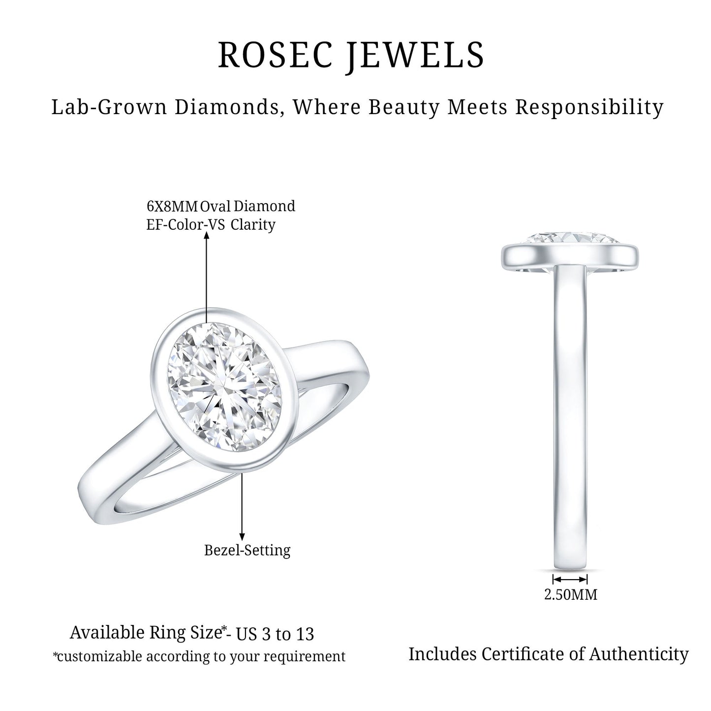 Certified 6X8 MM Lab Grown Diamond Bezel Set Engagement Ring
