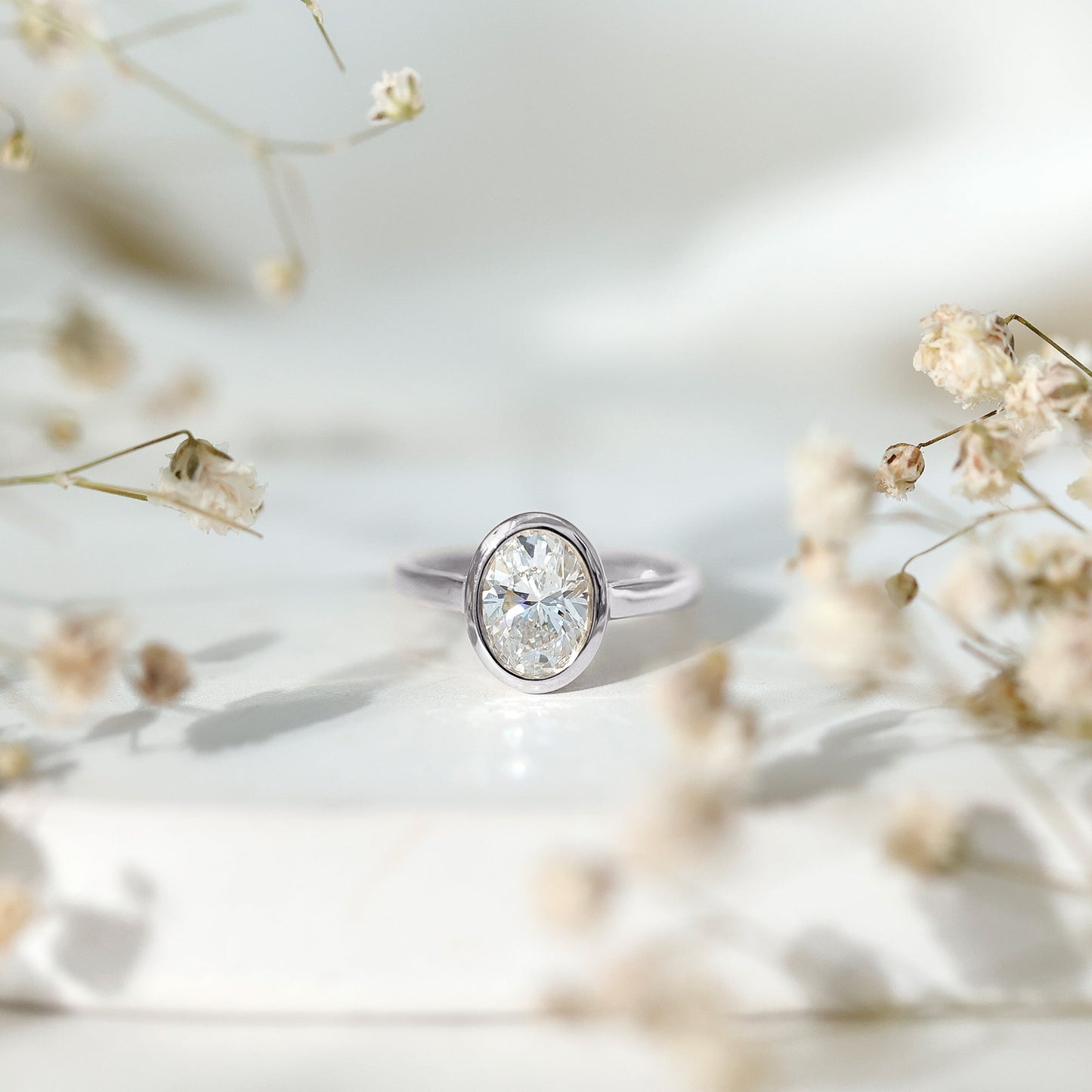 Certified 6X8 MM Lab Grown Diamond Bezel Set Engagement Ring