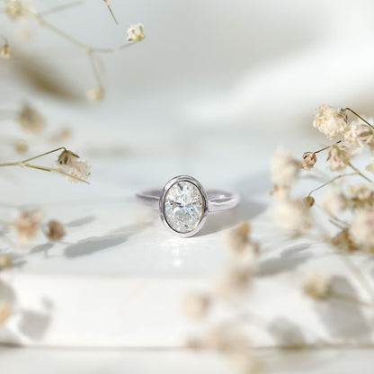 Certified 6X8 MM Lab Grown Diamond Bezel Set Engagement Ring