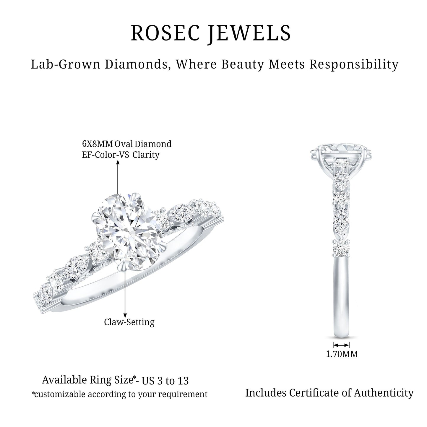 6X8 MM Oval Cut Lab Diamond Solitaire Engagement Ring