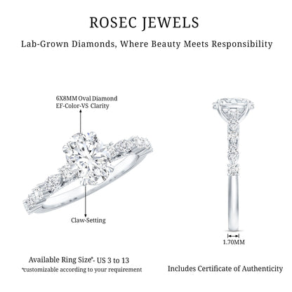 6X8 MM Oval Cut Lab Diamond Solitaire Engagement Ring