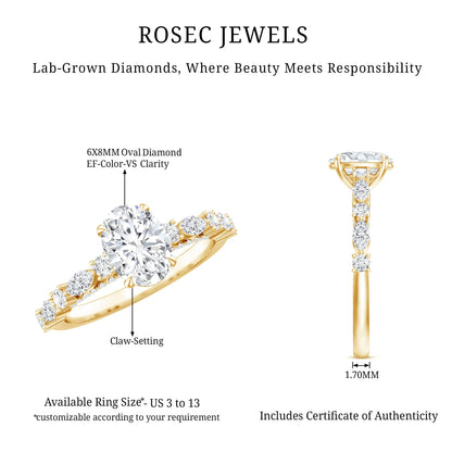 6X8 MM Oval Cut Lab Diamond Solitaire Engagement Ring