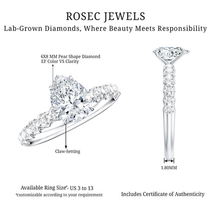 1 CT Pear Cut Lab Grown Diamond Engagement Ring for Women