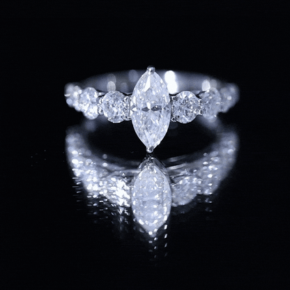 Lab Created Diamond Marquise Engagement Ring With Side Stones