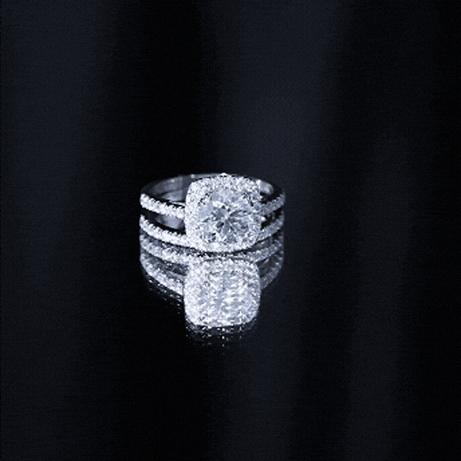 Lab Grown 8 MM Diamond Halo Engagement Ring with Wedding Band