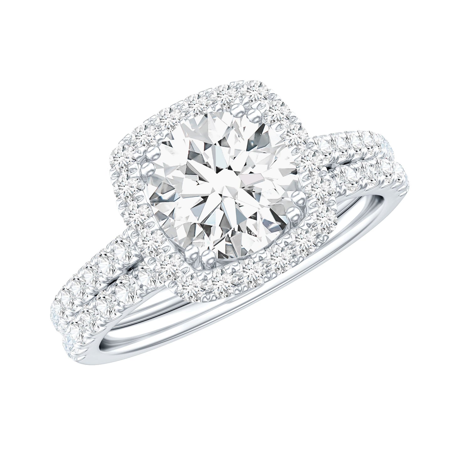 Lab Grown 8 MM Diamond Halo Engagement Ring with Wedding Band