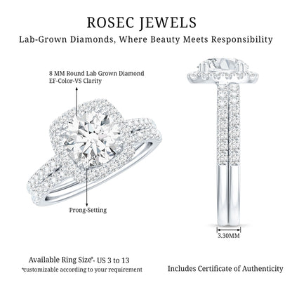 Lab Grown 8 MM Diamond Halo Engagement Ring with Wedding Band
