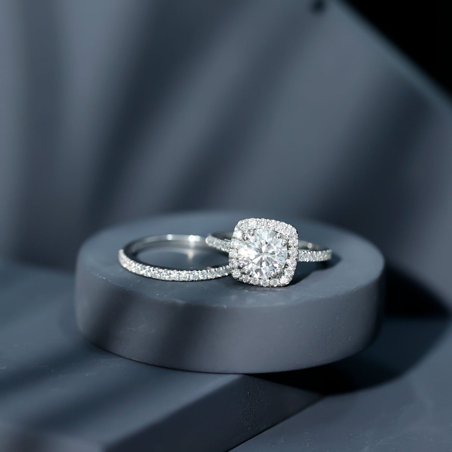 Lab Grown 8 MM Diamond Halo Engagement Ring with Wedding Band