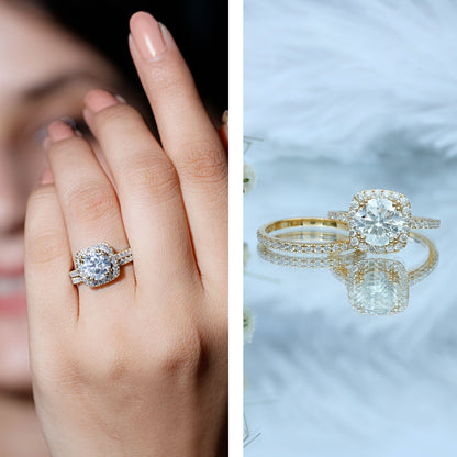 Lab Grown 8 MM Diamond Halo Engagement Ring with Wedding Band