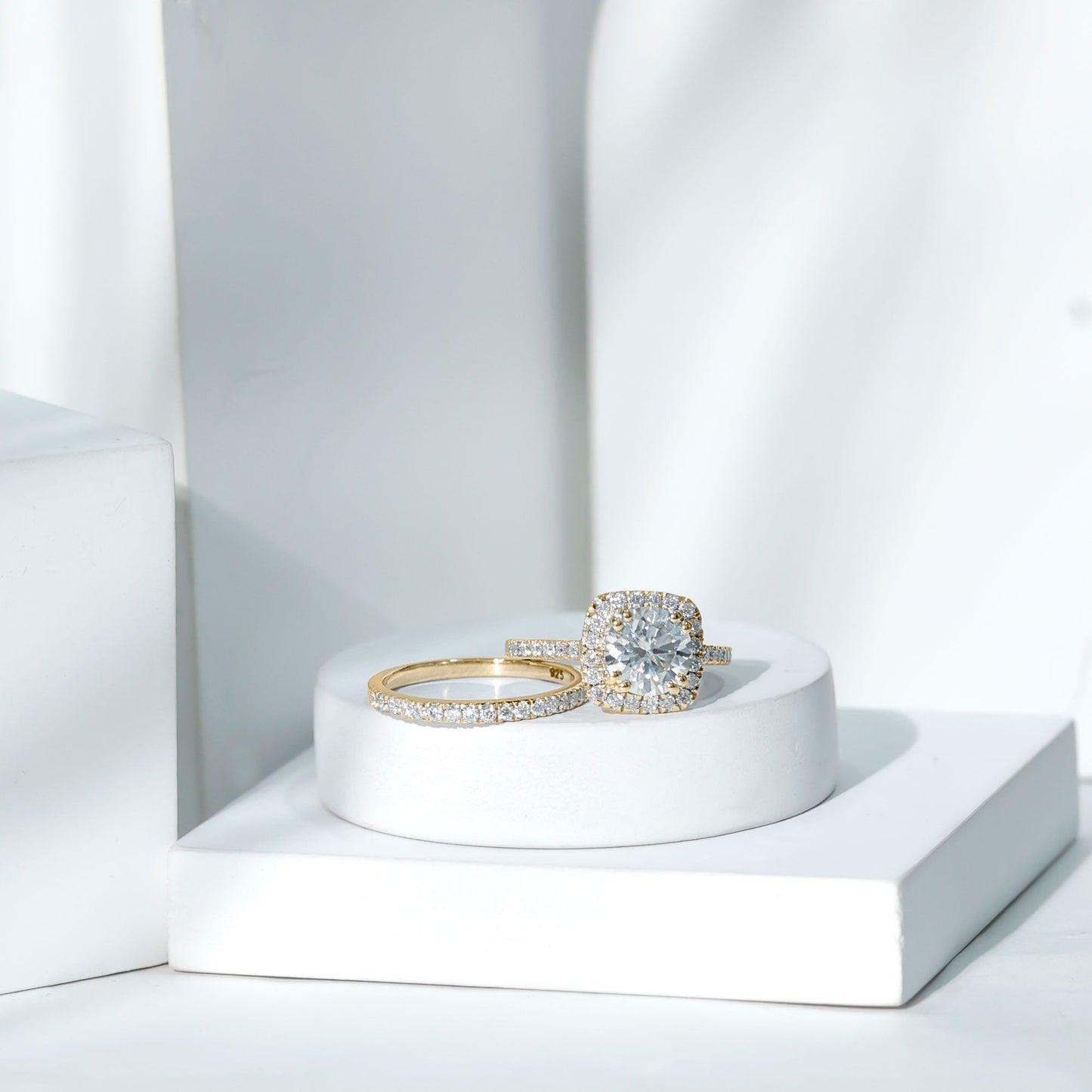 Lab Grown 8 MM Diamond Halo Engagement Ring with Wedding Band