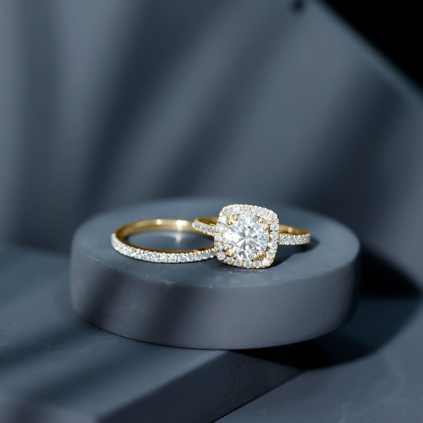Lab Grown 8 MM Diamond Halo Engagement Ring with Wedding Band