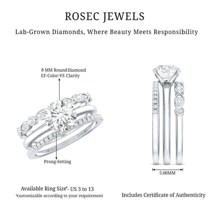 Certified Round Cut Lab Created Diamond 3 Piece Bridal Ring Set