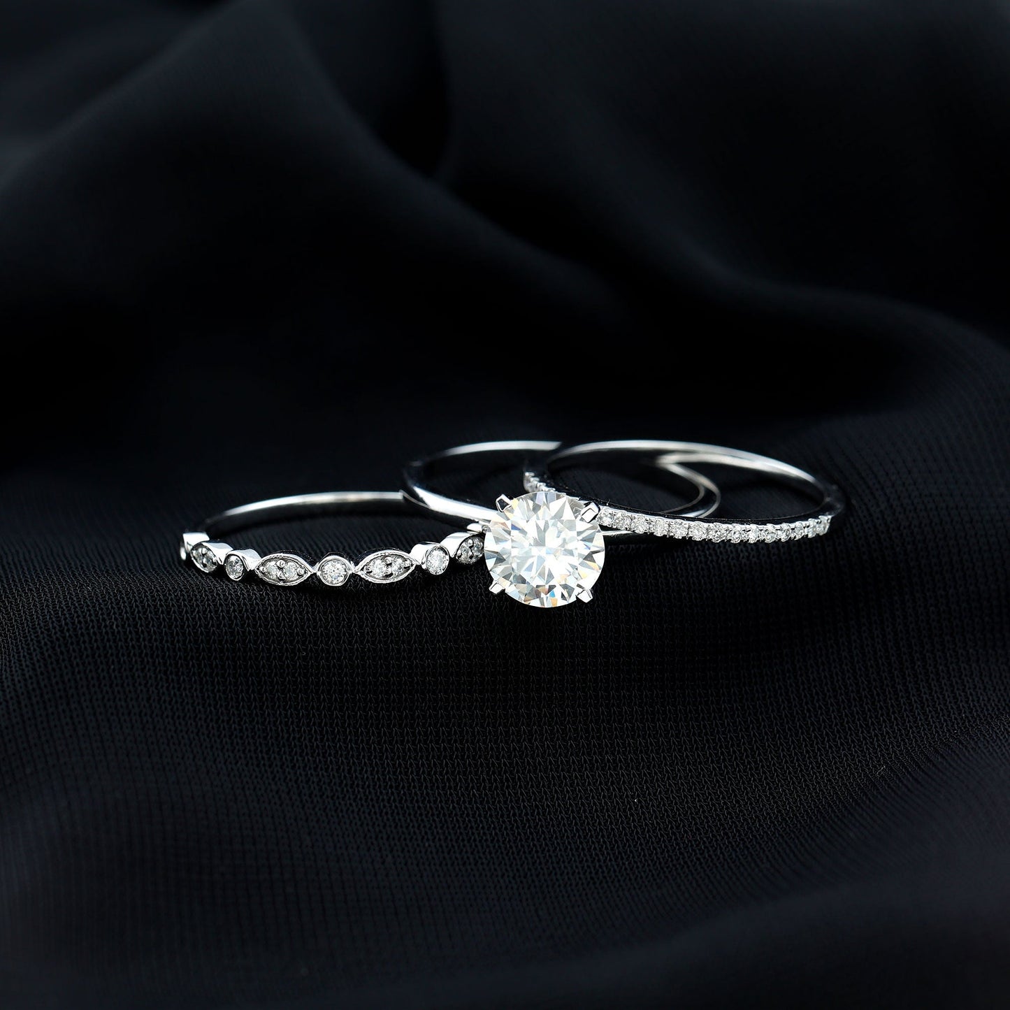 Certified Round Cut Lab Created Diamond 3 Piece Bridal Ring Set