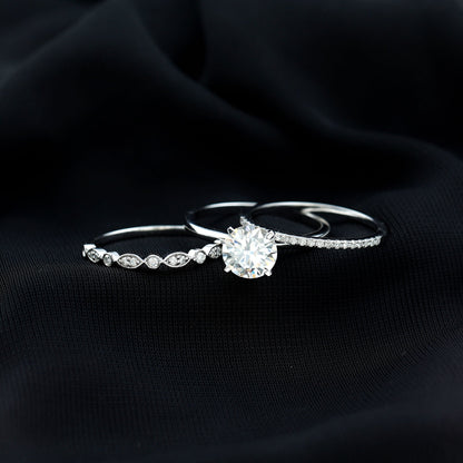 Certified Round Cut Lab Created Diamond 3 Piece Bridal Ring Set