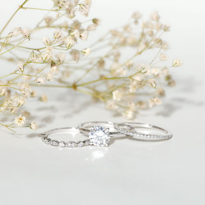 Certified Round Cut Lab Created Diamond 3 Piece Bridal Ring Set