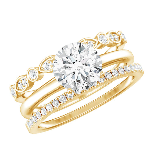 Certified Round Cut Lab Created Diamond 3 Piece Bridal Ring Set
