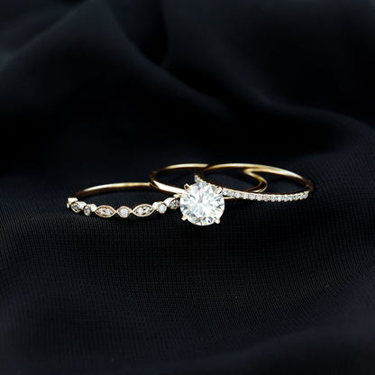 Certified Round Cut Lab Created Diamond 3 Piece Bridal Ring Set