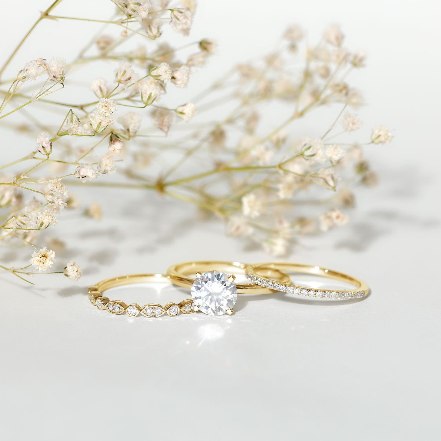 Certified Round Cut Lab Created Diamond 3 Piece Bridal Ring Set