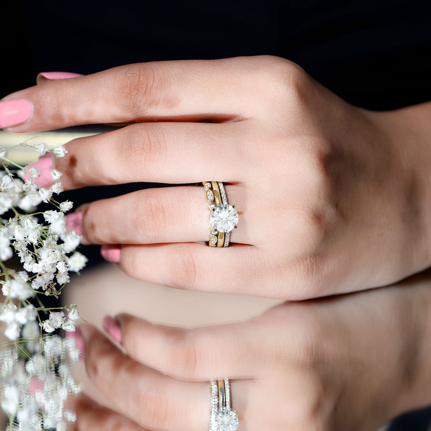 Certified Round Cut Lab Created Diamond 3 Piece Bridal Ring Set