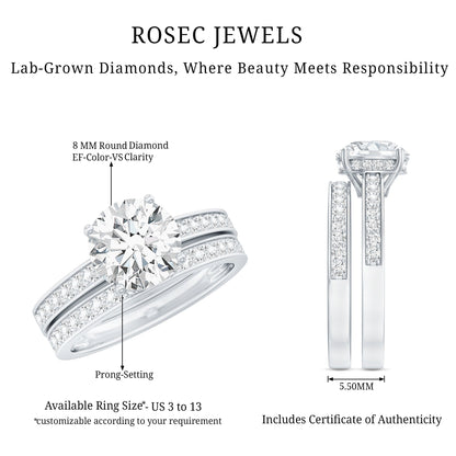 Certified 8 MM Lab Grown Diamond Engagement Ring With Wedding Band