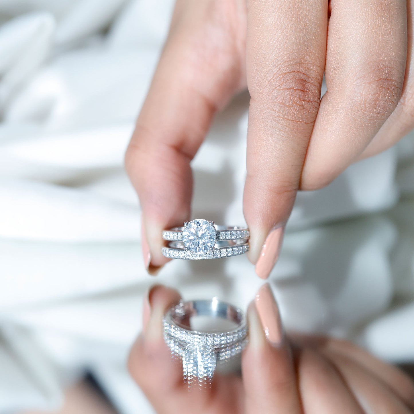 Certified 8 MM Lab Grown Diamond Engagement Ring With Wedding Band