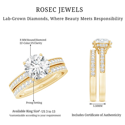 Certified 8 MM Lab Grown Diamond Engagement Ring With Wedding Band