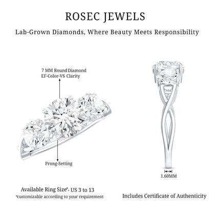 Lab Grown Diamond Three Stone Engagement Ring with Crossover Shank