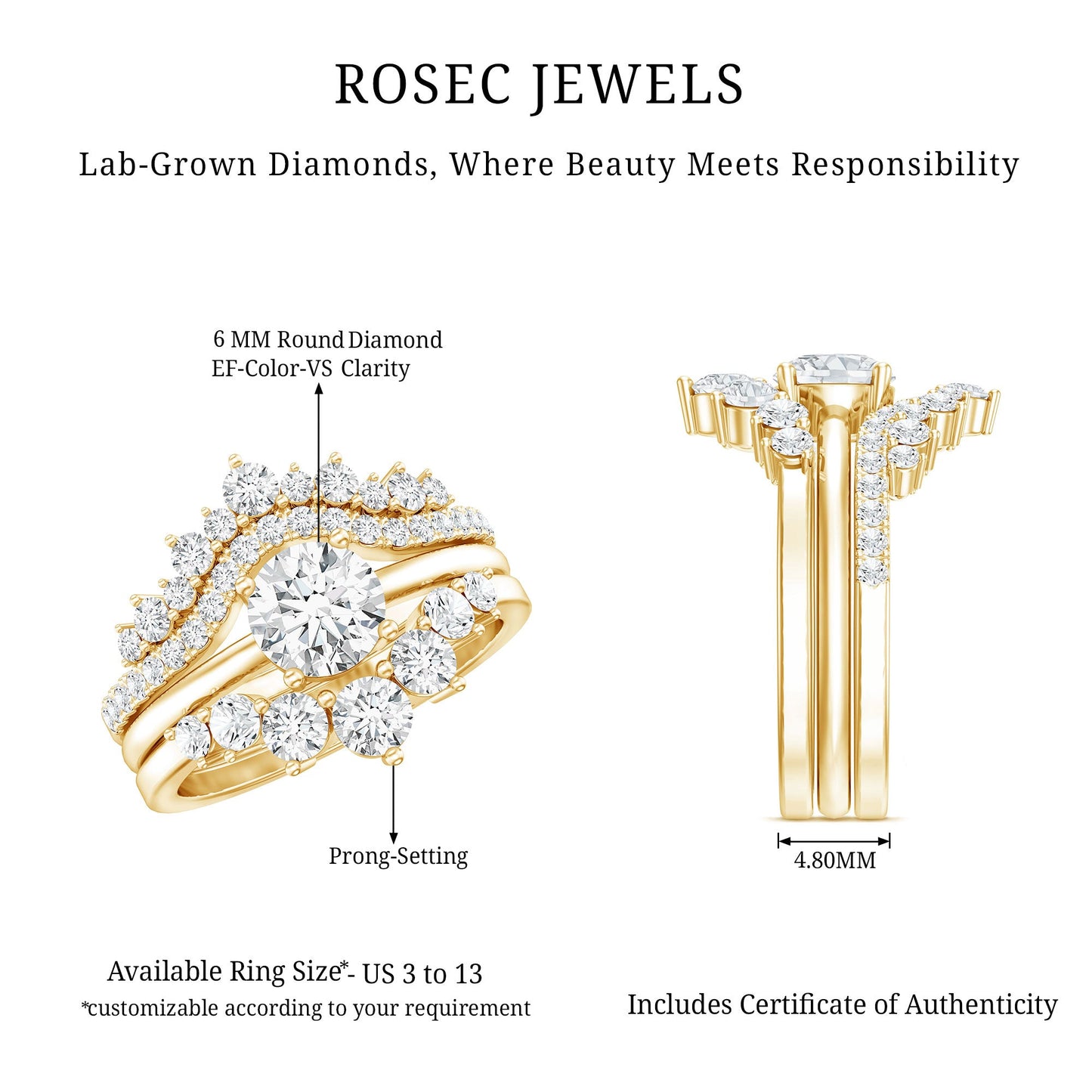 Lab Grown Diamond Vintage Bridal Ring Set with 3 Piece