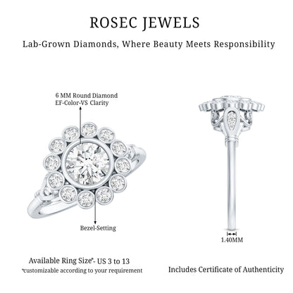 Lab Created Diamond Flower Engagement Ring for Women