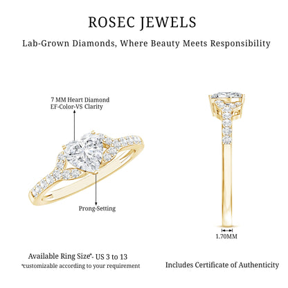 Certified 7mm Diamond Heart Solitaire Ring For Her