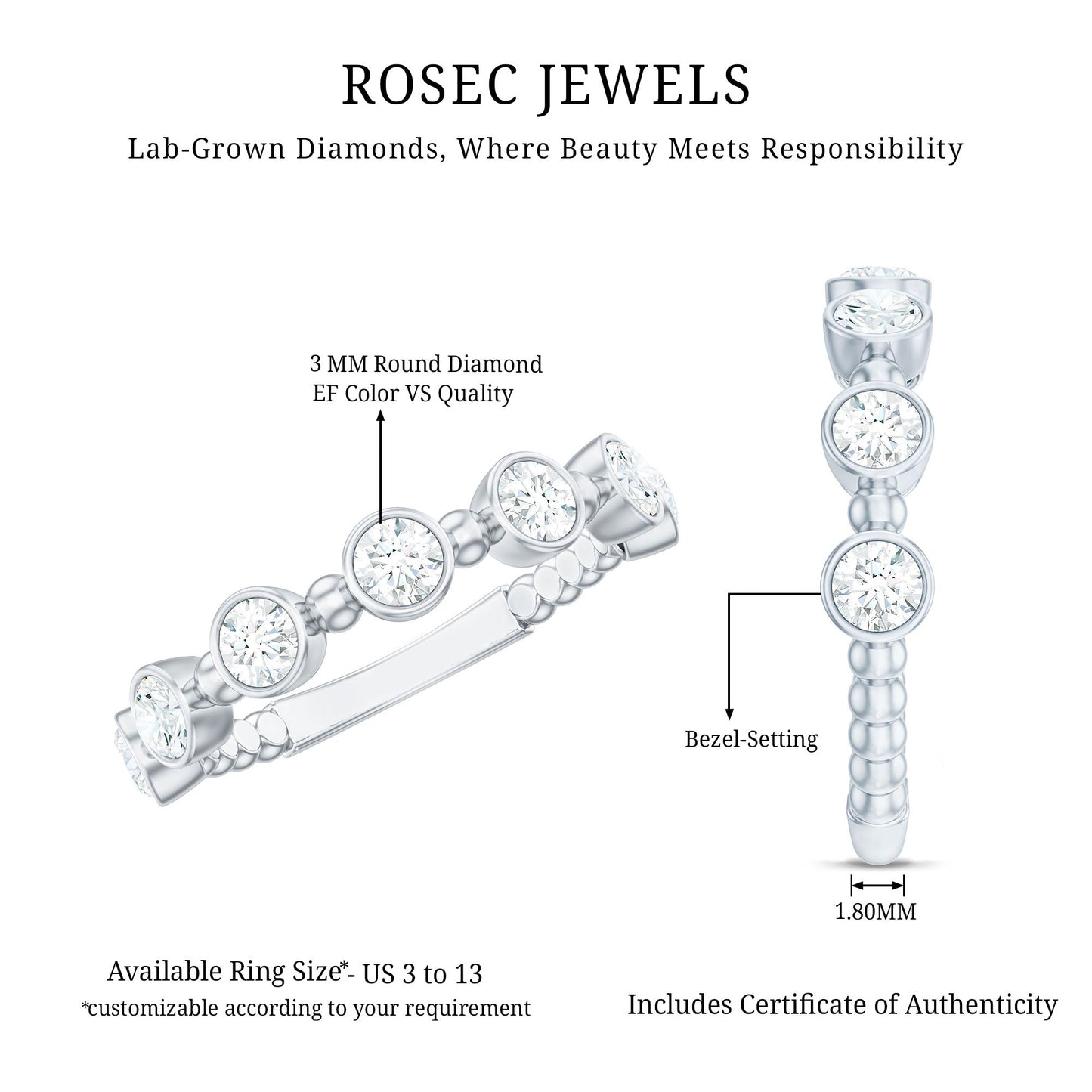 Bezel Set Lab Grown Diamond Wedding Anniversary Band