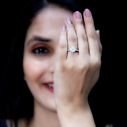 8mm Lab Created Diamond Round Engagement Ring With Hidden Halo